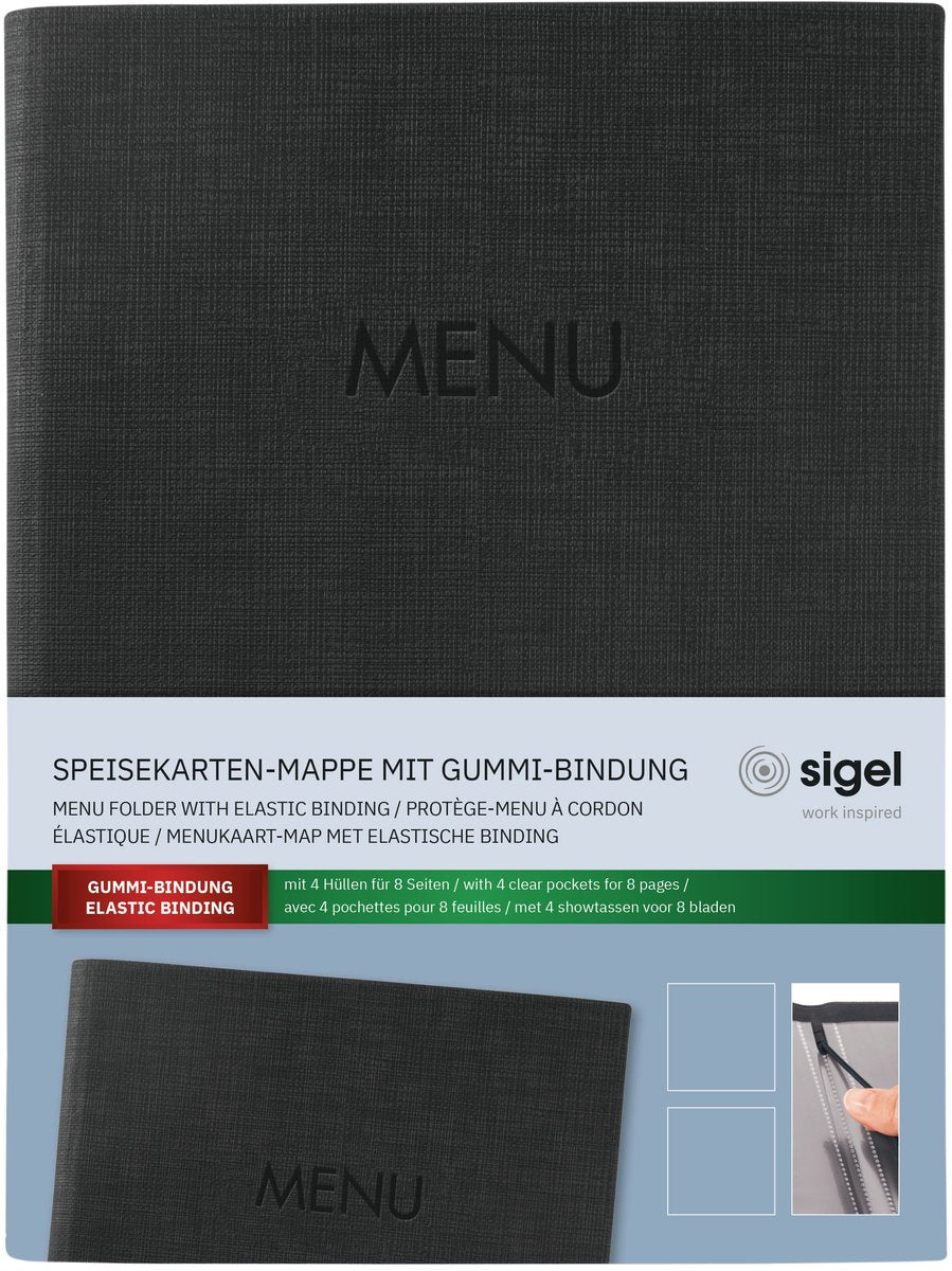 Sigel Menükartenmappe – Größe A5 – für 8 Blatt – schwarz – si-sm203