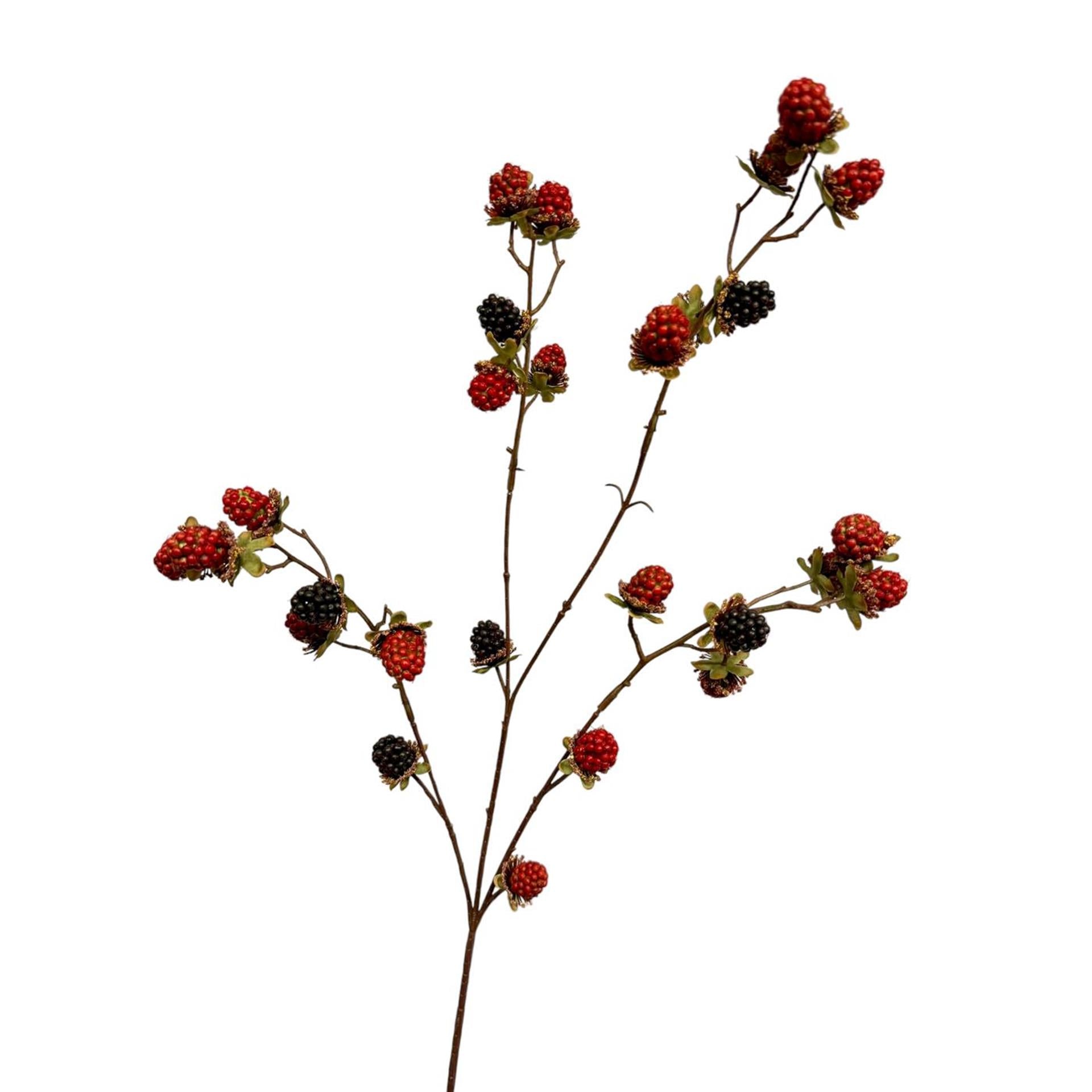 Künstlicher Zweig aus der Roberts-Kollektion mit roten und schwarzen Brombeeren, 76 cm