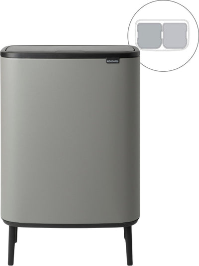 Brabantia Bo Touch Bin Hi Abfallbehälter – 2 x 30 Liter – Mülltrennung – Mineralbeton grau
