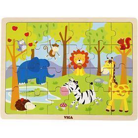 Viga Holzpuzzle, Safaritiere, Größe 30x22,5 cm, 24 Teile, 1 Stück