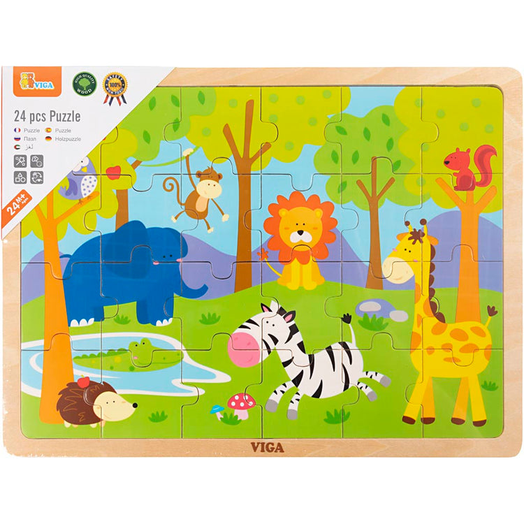 Viga Holzpuzzle, Safaritiere, Größe 30x22,5 cm, 24 Teile, 1 Stück