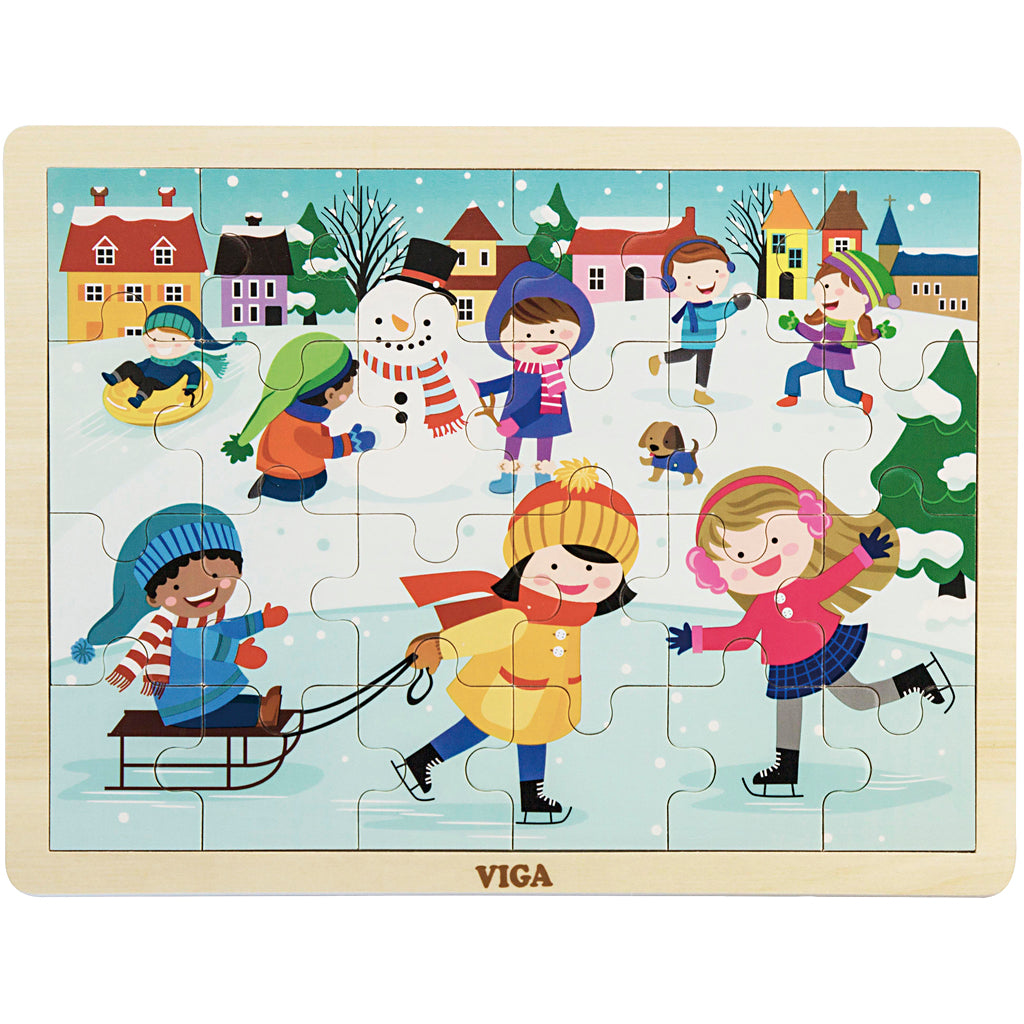 Viga Jahreszeiten Holzpuzzle, Die Jahreszeiten, Winter, Größe 30x22,5 cm, 24 Teile, 1 Stück