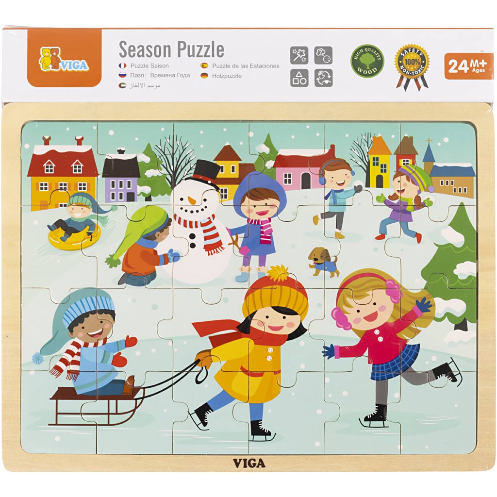 Viga Jahreszeiten Holzpuzzle, Die Jahreszeiten, Winter, Größe 30x22,5 cm, 24 Teile, 1 Stück