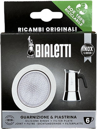 Bialetti Filterplatte + Silikonring – passend für 6-Tassen-Edelstahl-Perkolatoren – Original-Ersatzteil