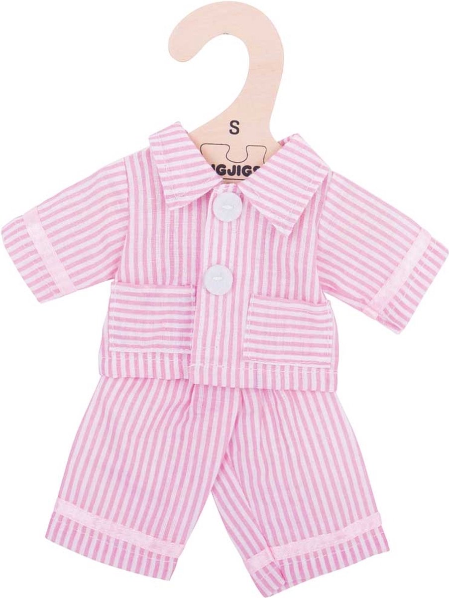Bigjigs – Pyjama für Puppe – rosa und weiß gestreift – 25 cm