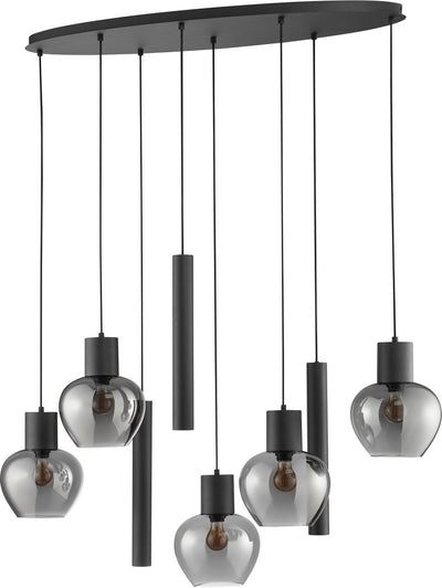 Brilliant Ligari – Hängelampe – 8-flammig – oval 126 cm – E27 max. 5 x 20 W, Gu10 max. 3 x 10 W – schwarzer Rauch