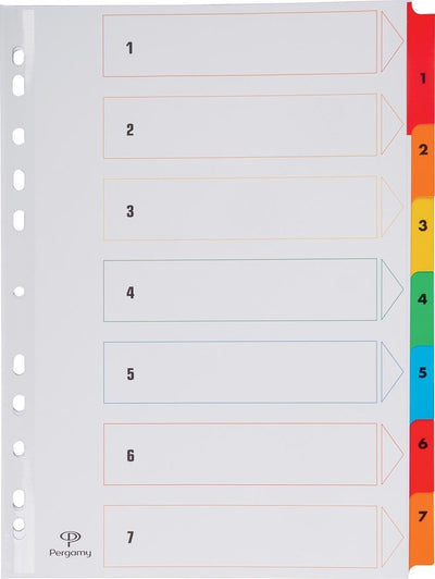 Pergamie-Registerkarten mit Registerblatt, ft A4, 11-Loch-Perforation, farblich sortiert, Set 1-7