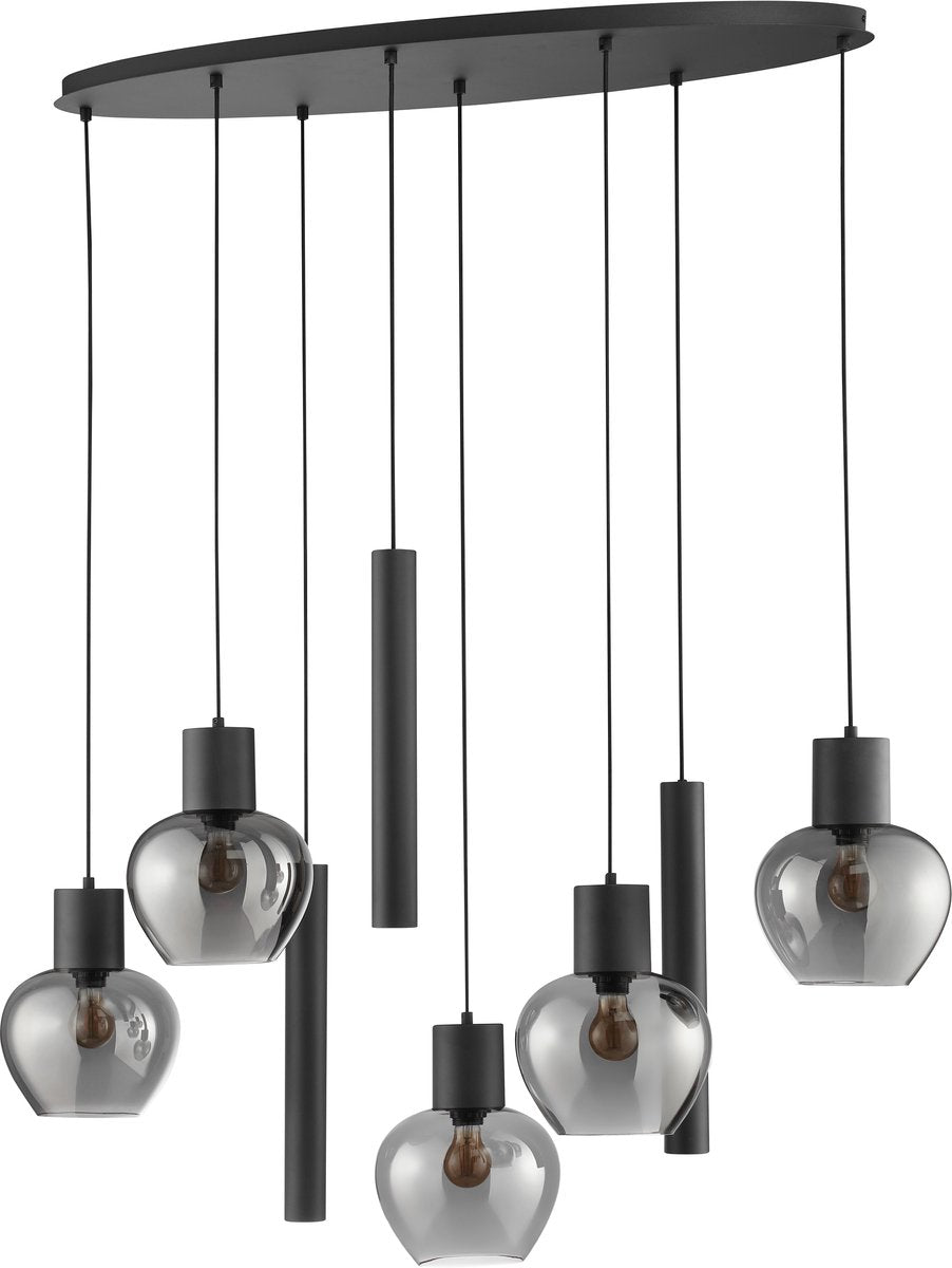 Brilliant Ligari – Hängelampe – 8-flammig – oval 126 cm – E27 max. 5 x 20 W, Gu10 max. 3 x 10 W – schwarzer Rauch