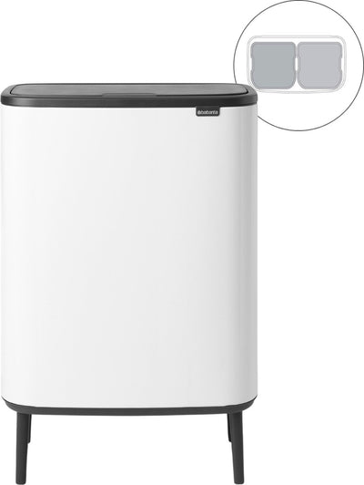 Brabantia Bo Touch Bin Hi Abfallbehälter – 2 x 30 Liter – Mülltrennung – Weiß