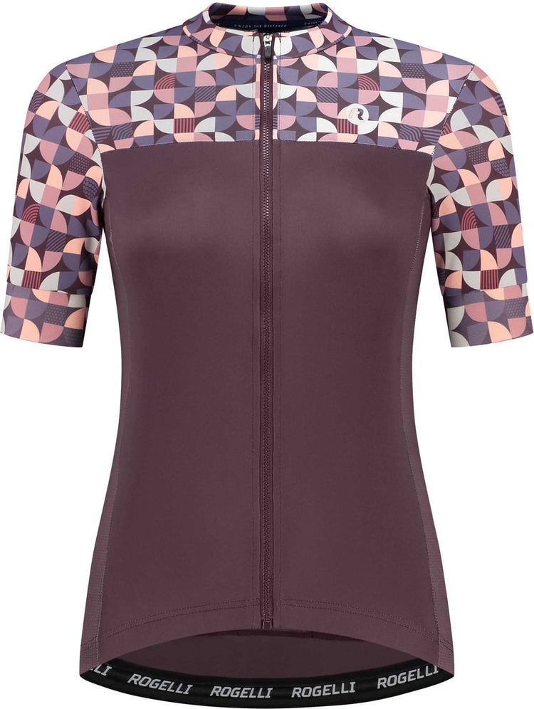 Rogelli Essential Grafik-Radsportshirt – kurze Ärmel – Damen – Burgunderrot – Größe L
