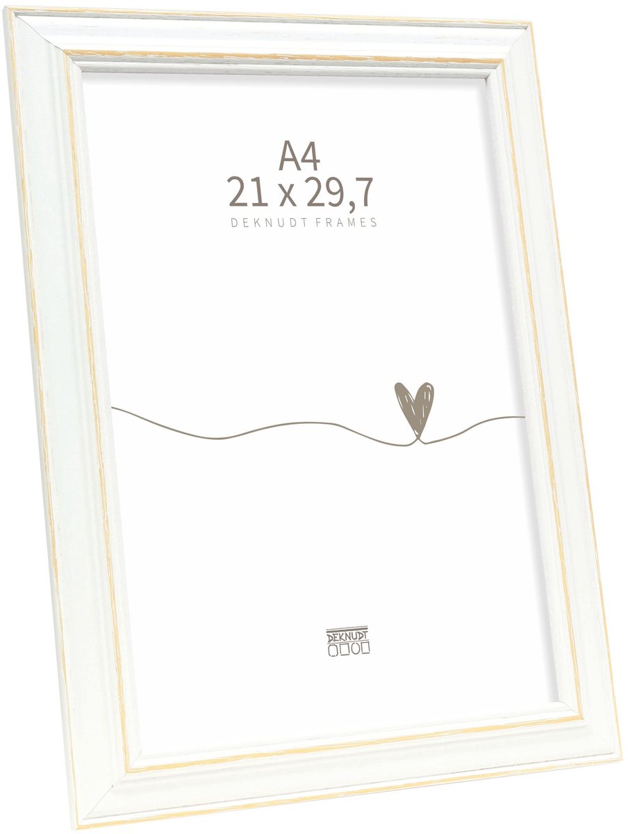 Deknudt Frames Fotorahmen S221H1 – Weiß mit natürlichem Akzent – 21 x 29,7 cm