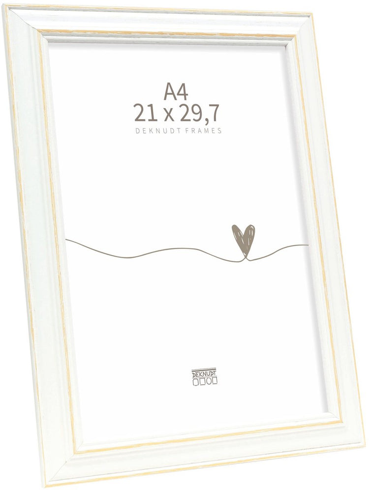 Deknudt Frames Fotorahmen S221H1 – Weiß mit natürlichem Akzent – 21 x 29,7 cm