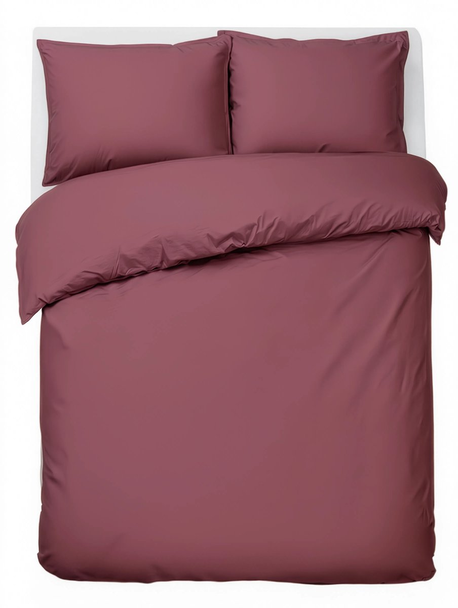 Stille. Living Hush Living Bettbezug – 100 % Baumwolle – 144 tc – flexibel und atmungsaktiv – 200 x 220 + 20 cm – 2 x 60 x 70 cm Kissenbezüge – mit Befestigungsschlaufen – Bordeaux