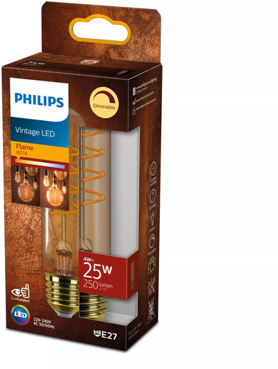 Philips LED Philips Vintage LED – dimmbare Lampe – 25 W – extra warmweißes Licht: 1800 K – E27-Fassung – bernsteinfarbenes Glas – Lampenform: T32