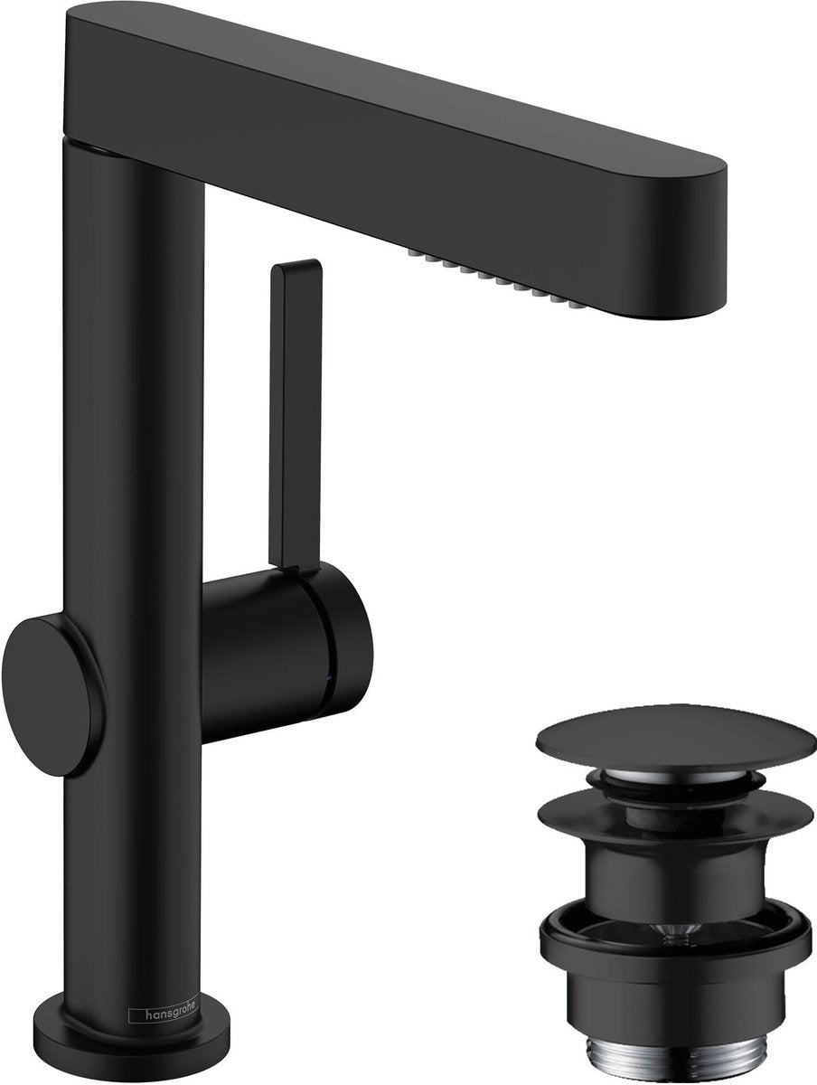 Hansgrohe finoris – Waschtischarmatur – mit Ablaufstopfen – 230 mm – ausziehbare Handbrause – 2 Strahlfunktionen – mattschwarz