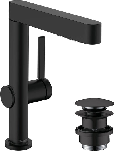 Hansgrohe finoris – Waschtischarmatur – mit Ablaufstopfen – 230 mm – ausziehbare Handbrause – 2 Strahlfunktionen – mattschwarz