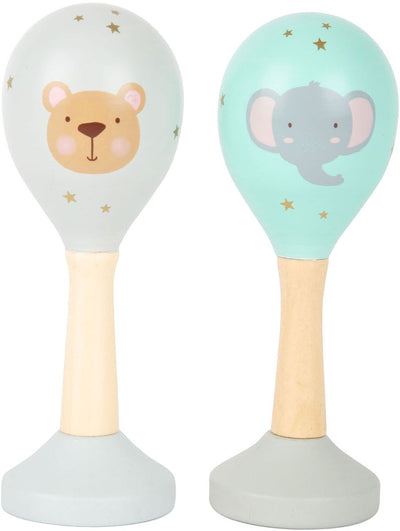 Kleiner Fuß Holz Baby Rassel Maracas Dier, 2 Set von 2