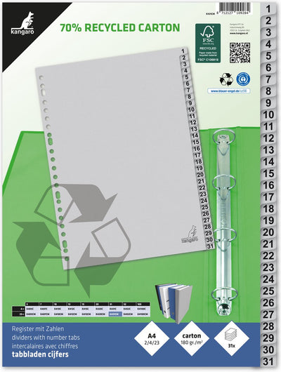 Kangaro-Tabs – A4 – Zahlen 31 Teile – Öko-Karton 180 Gramm – 23 Löcher – k431 cm