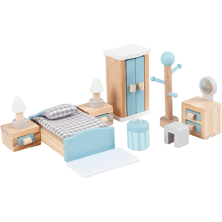 Viga-Möbel für Puppenhaus, Schlafzimmer, Maße 2x2x7,5 cm, 8 Teile 1 Set