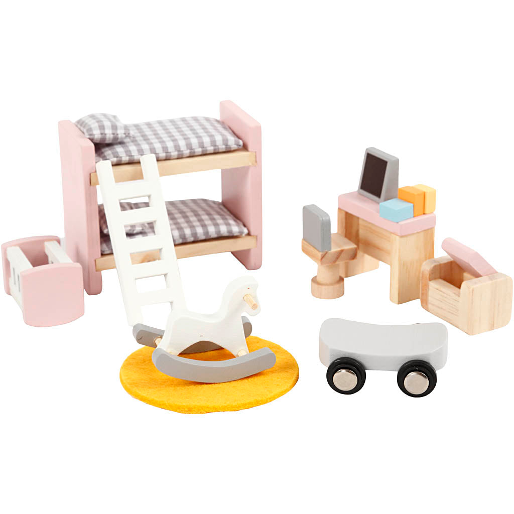 Viga-Möbel für Puppenhaus, Kinderzimmer, Maße 2x2x7,5 cm, 8 Teile 1 Set