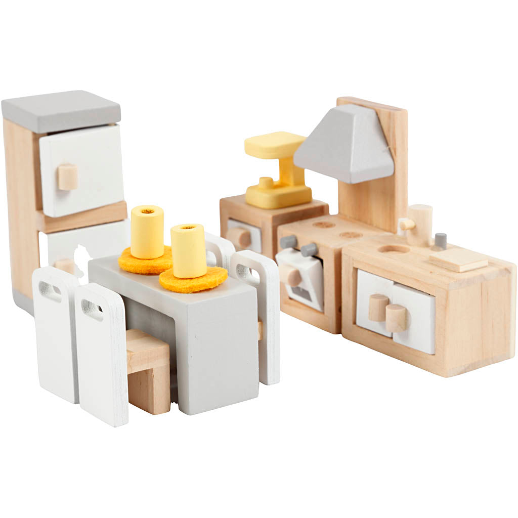 Viga-Möbel für Puppenhaus, Küche, Maße 2x2x7,5 cm, 9 Teile 1 Set