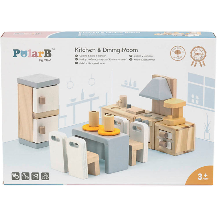 Viga-Möbel für Puppenhaus, Küche, Maße 2x2x7,5 cm, 9 Teile 1 Set