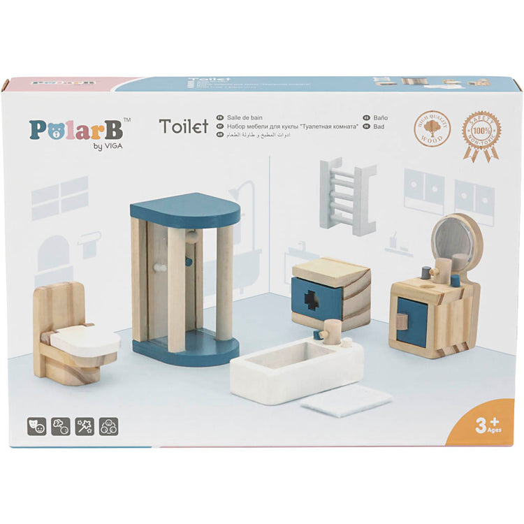 Viga-Möbel für Puppenhaus, Badezimmer, Maße 2x2x7,5 cm, 7 Teile 1 Set