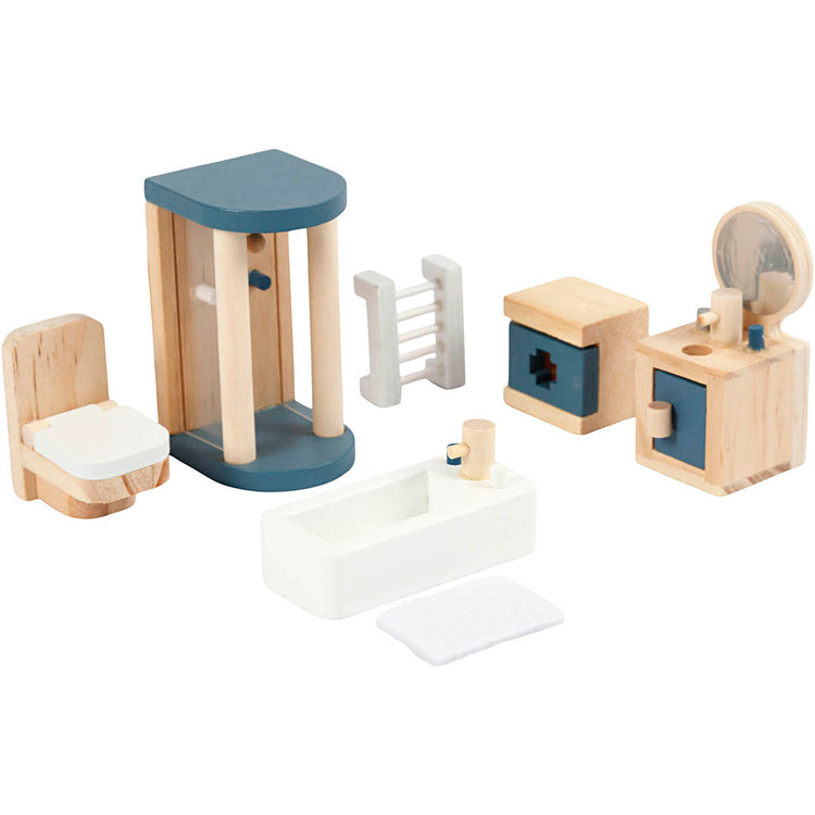 Viga-Möbel für Puppenhaus, Badezimmer, Maße 2x2x7,5 cm, 7 Teile 1 Set