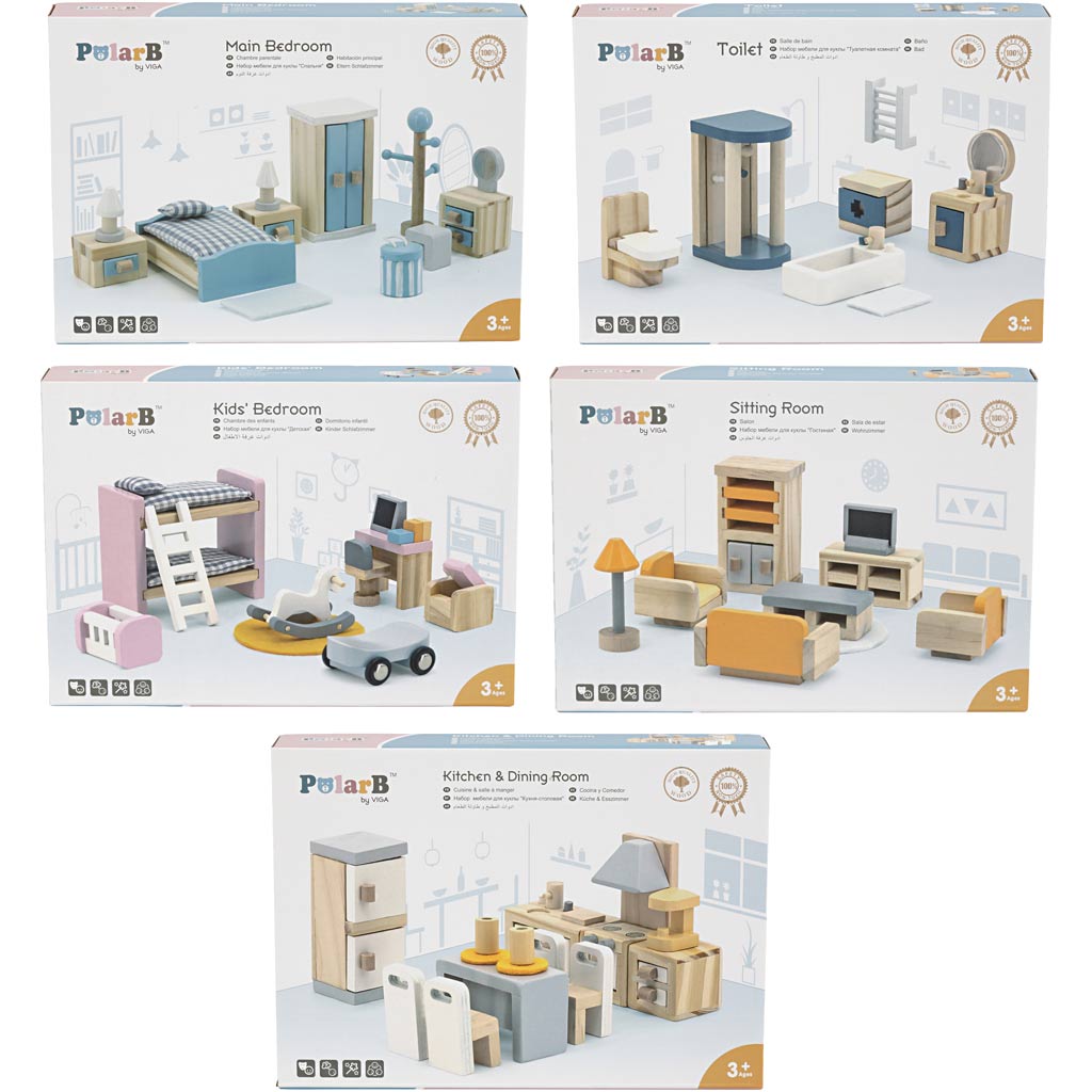 Viga Möbel für Dollhouse, dumm 2x2x7,5 cm, 40 Teile 1 Set