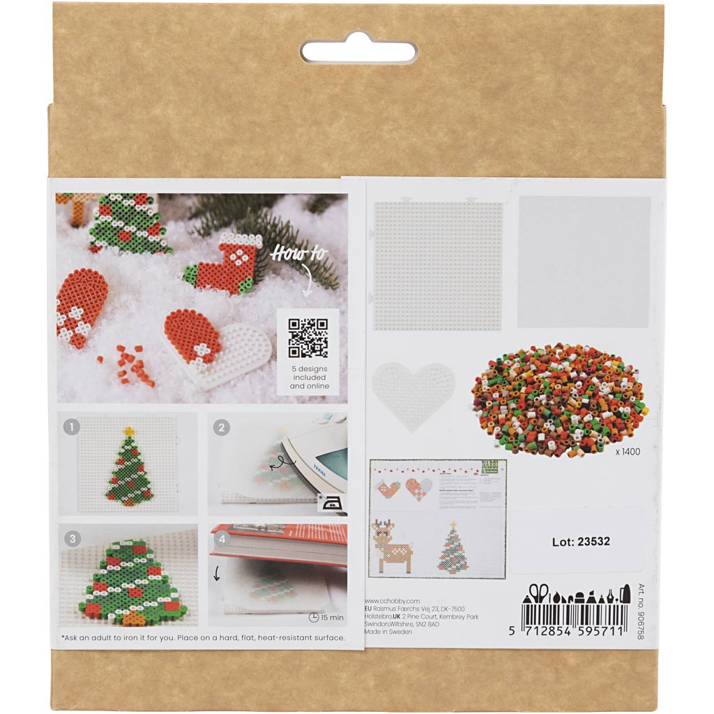 Nabbi Hobby-Set Bioperlen, Weihnachtsmann, Weihnachtsstrumpf, Weihnachtsherz, Weihnachtsbaum und Rentier, 1 Box
