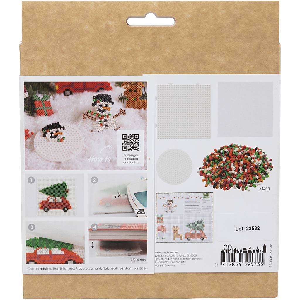 Nabbi Hobby-Set Bioperlen, Weihnachtsauto, Rentier, Schneemann, Elf und Geschenk, 1 Box