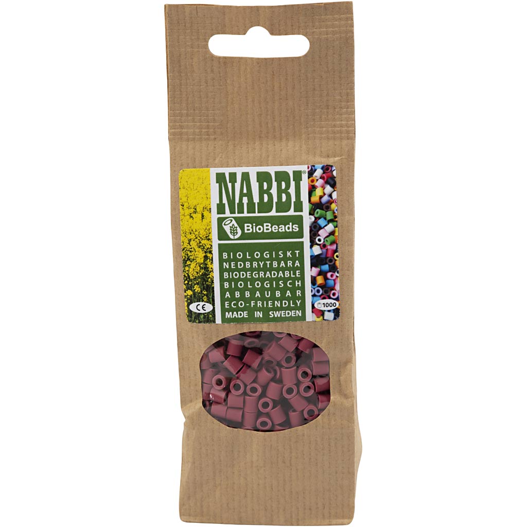 Nabbi-Bioperlen von , Größe 5x5 mm, Lochgröße 2,5 mm, mittel, bordeaux, 1000 Stück 1 Box