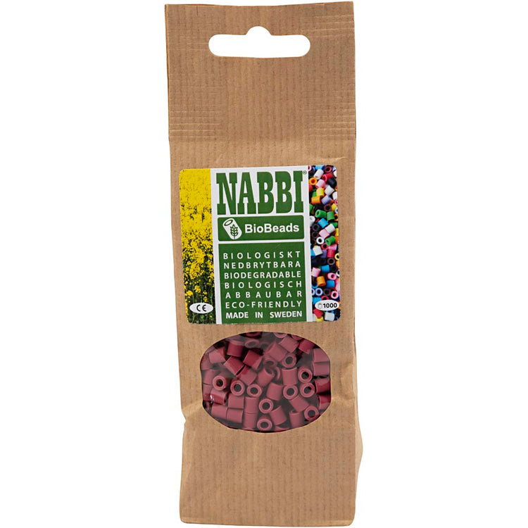 Nabbi-Bioperlen von , Größe 5x5 mm, Lochgröße 2,5 mm, mittel, bordeaux, 1000 Stück 1 Box
