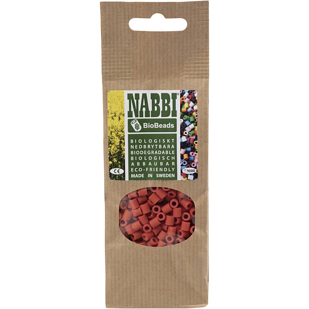 Nabbi-Bioperlen von , Größe 5x5 mm, Lochgröße 2,5 mm, mittel, hellrot, 1000 Stück 1 Box