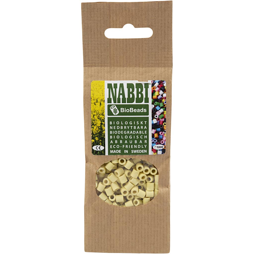 Nabbi-Bioperlen von , Größe 5x5 mm, Lochgröße 2,5 mm, mittel, hellgelb, 1000 Stück 1 Box