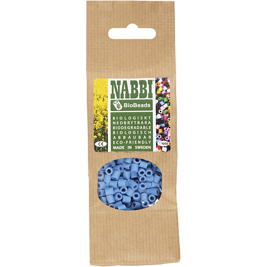 Nabbi-Bioperlen von , Größe 5x5 mm, Lochgröße 2,5 mm, mittel, blau, 1000 Stück 1 Box