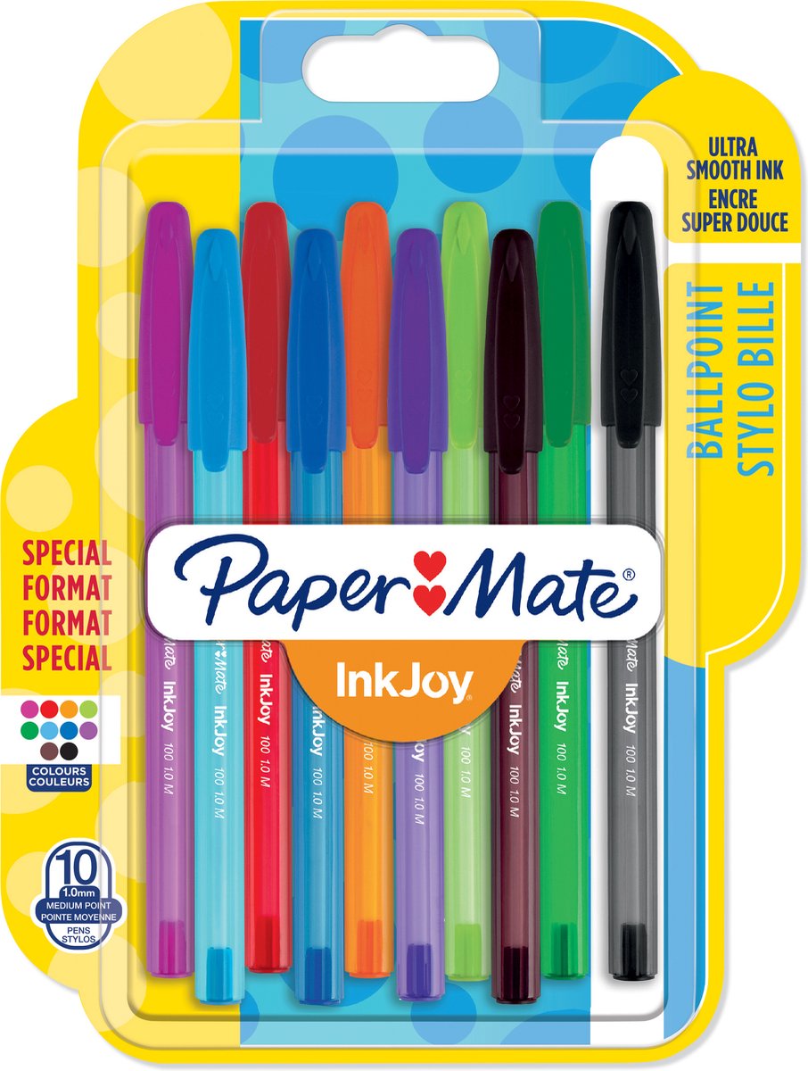 Paper Mate Inkjoy 100 Stück Kugelschreiber | mittlere Spitze (1,0 mm) | schöne Farben | 10 Stück