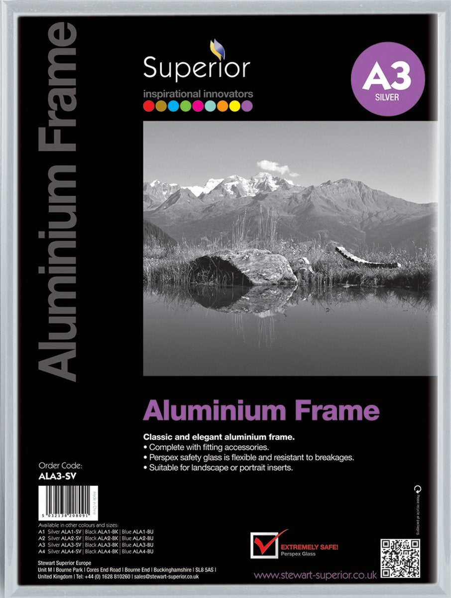 Seco Fotorahmen A3 – 29,7 x 42 cm – Silber gebürstetes Aluminium – 11 mm Rahmen – se-ala3-sv
