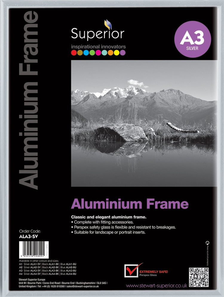 Seco Fotorahmen A3 – 29,7 x 42 cm – Silber gebürstetes Aluminium – 11 mm Rahmen – se-ala3-sv