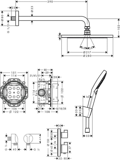 Hansgrohe Croma – Einbau-Brauseset – Ecostat-Thermostat – 280 mm – 1 Strahlfunktion – mattschwarz