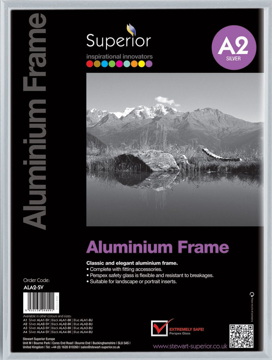 Seco Fotorahmen – A2 – 42 x 59,4 cm – silberfarbenes gebürstetes Aluminium – 11 mm Rahmen – se-ala2-sv