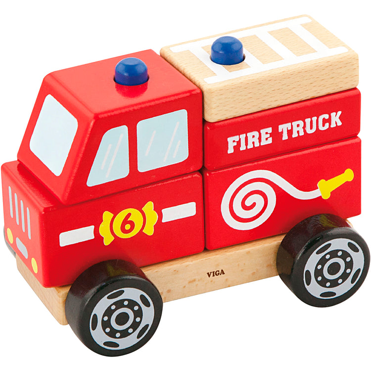 Stapelbares Holzspielzeug von Viga für Feuerwehrautos, Feuerwehrauto, Maße 13x10x8 cm, 1 Stück