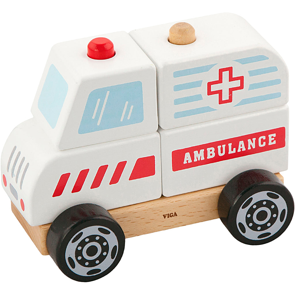 Viga stapelbares Krankenwagenspielzeug aus Holz, Krankenwagen, Maße 13x10x8 cm, 1 Stück
