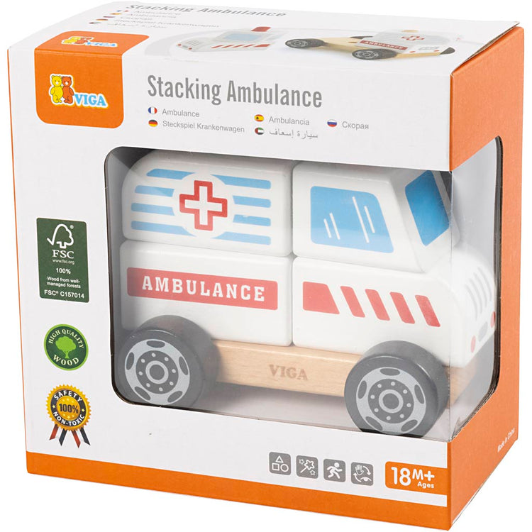 Viga stapelbares Krankenwagenspielzeug aus Holz, Krankenwagen, Maße 13x10x8 cm, 1 Stück