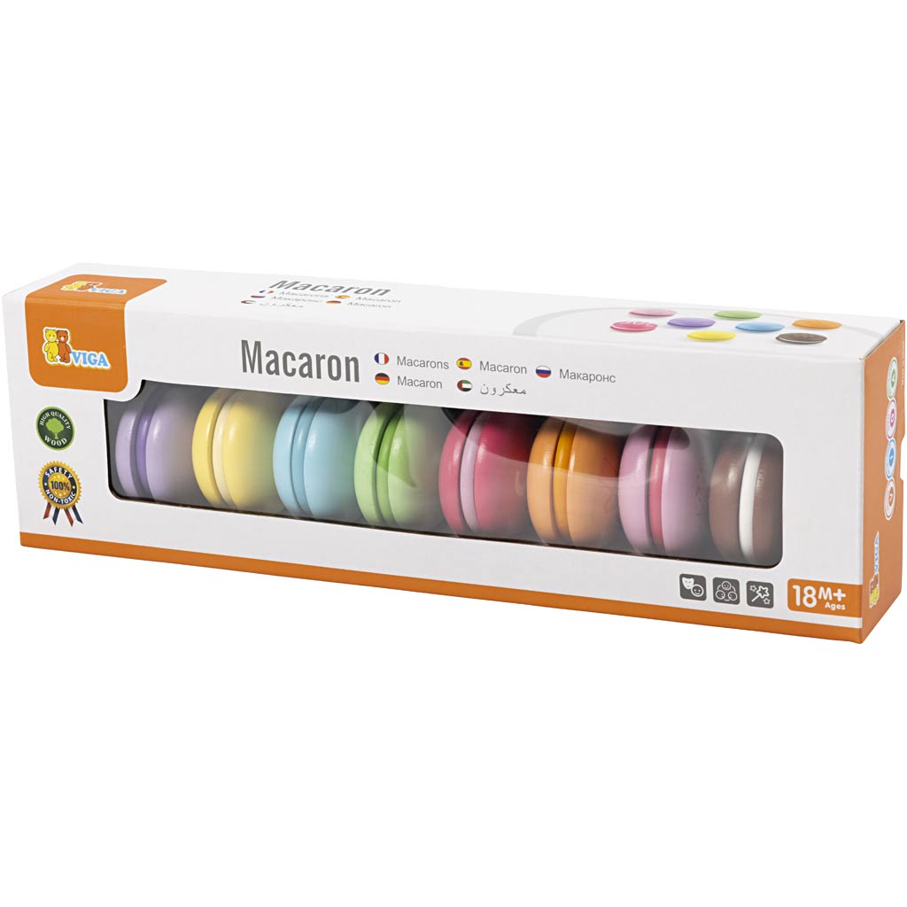 Viga Macarons aus Holz, Größe 4,5 cm, 8 Stück, 1 Box