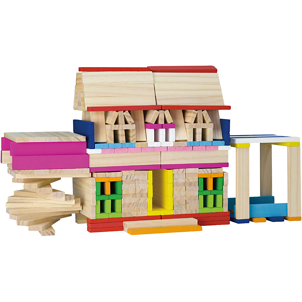 Viga Holzbausteine, Größe 10 cm, verschiedene Farben, 250 Teile 1 Box