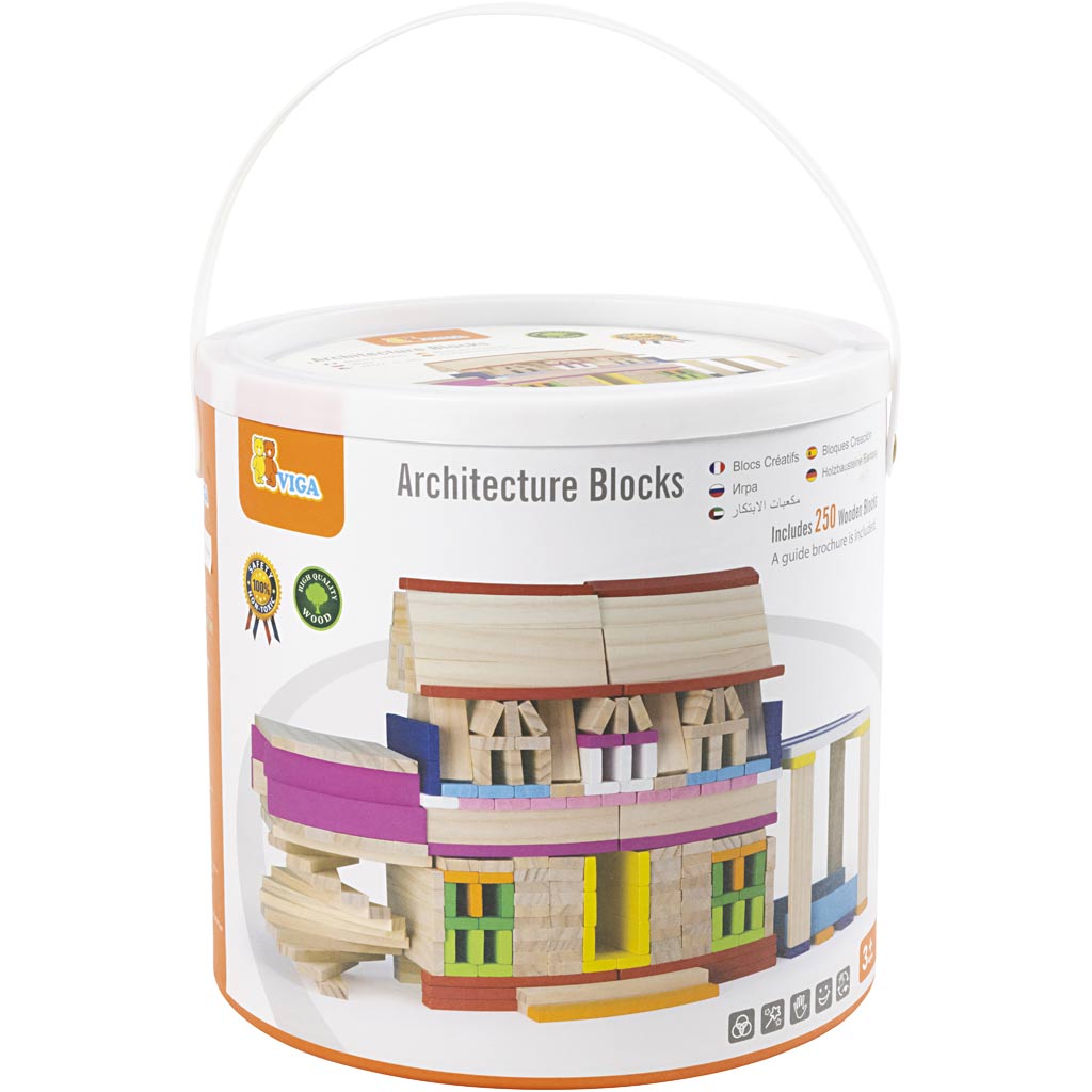 Viga Holzbausteine, Größe 10 cm, verschiedene Farben, 250 Teile 1 Box