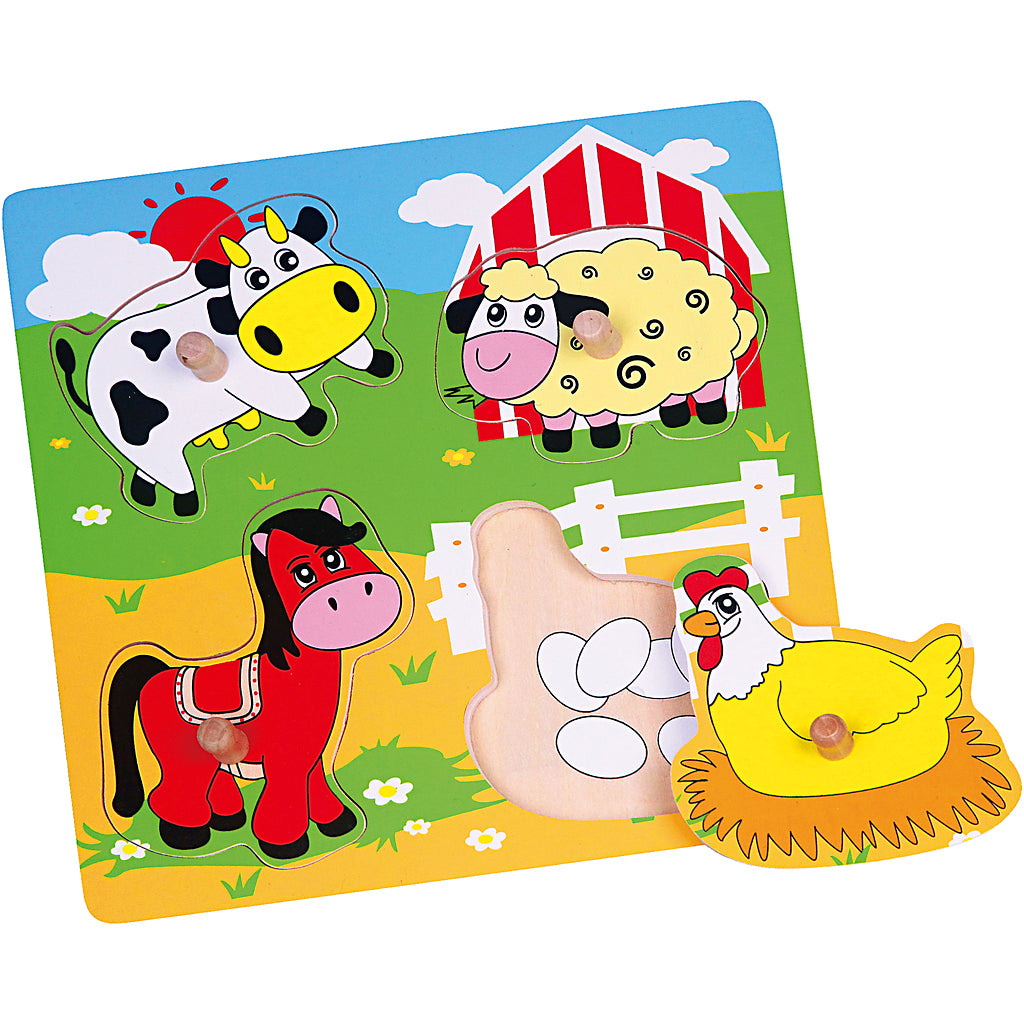 Viga Holzknopfpuzzle, Bauernhoftiere, Größe 22x22 cm, 4 Teile, 1 Stück