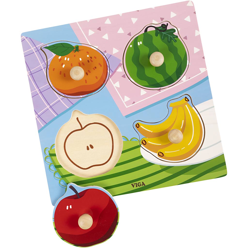 Viga Holzknopfpuzzle, Obst, Größe 22x22 cm, 4 Teile, 1 Stück