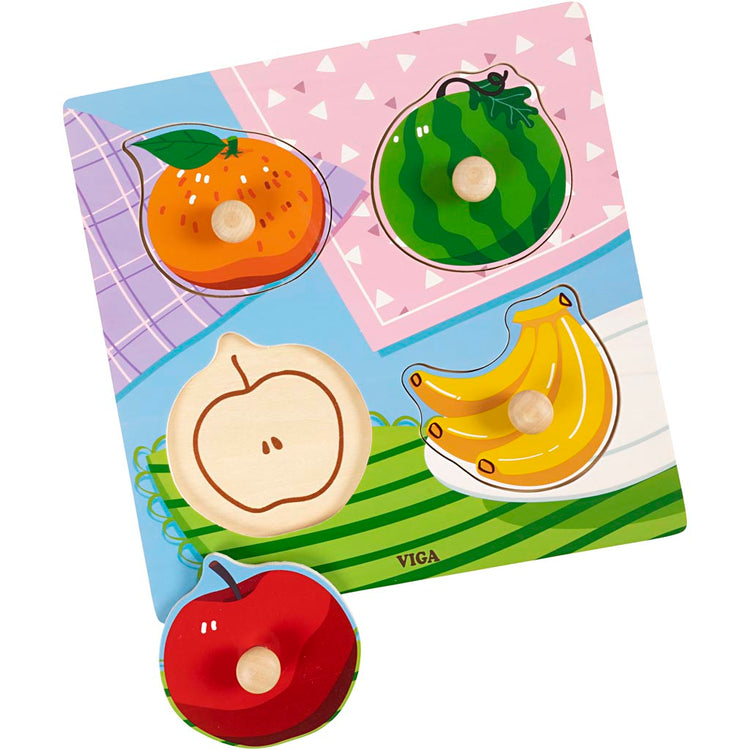 Viga Holzknopfpuzzle, Obst, Größe 22x22 cm, 4 Teile, 1 Stück